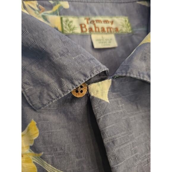 TOMMY BAHAMAS 100% Silk Shirt Men's L Blue Floral Hawaiian Tropical - Picture 6 of 9